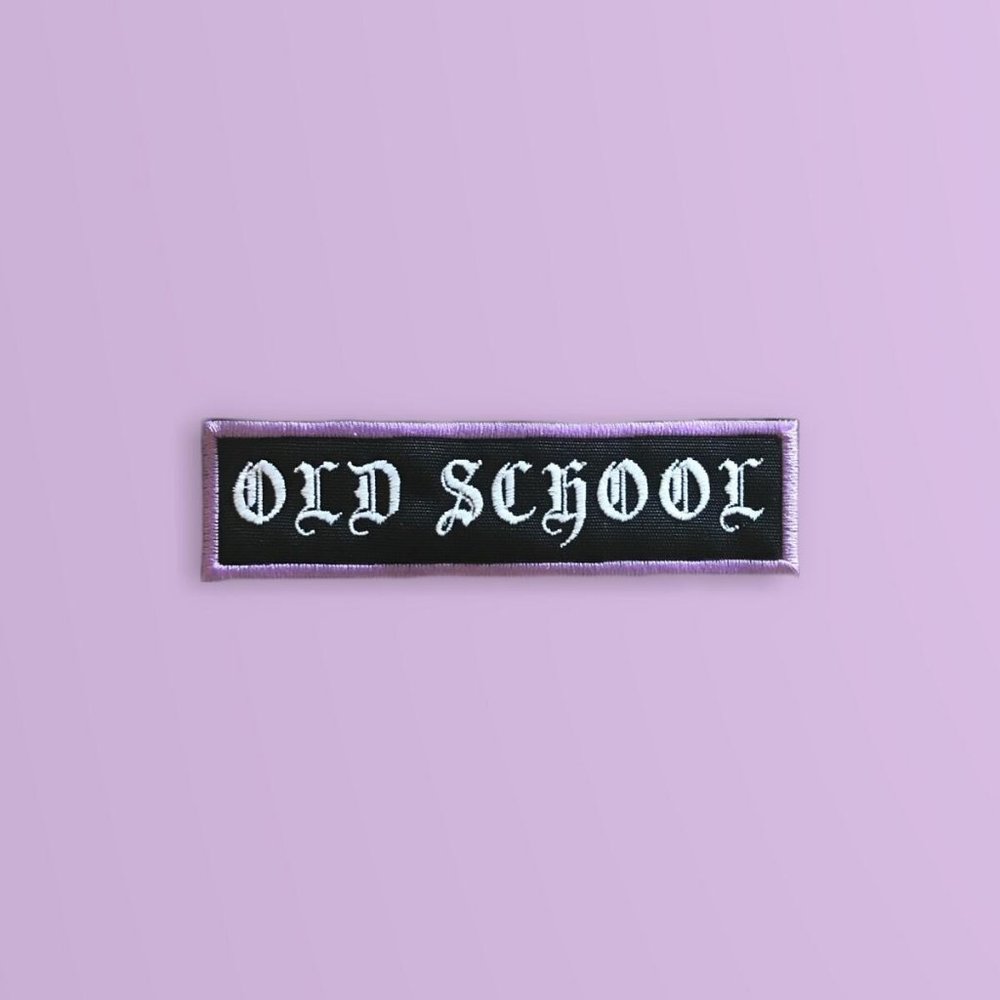 Old School Embroidered Patch Lavender Boarder Whi… - image 1